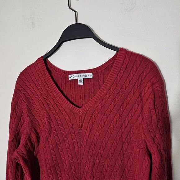 Vintage David Brooks Womens Small V Neck Cable Sweater. Made in Japan. Red. - Picture 3 of 7